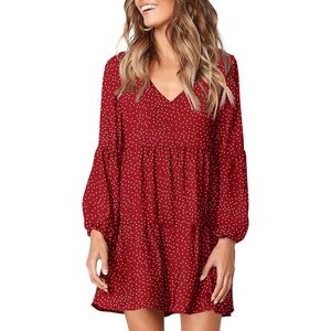 Long Sleeve V-Neck Loose Flowy Swing Dress
